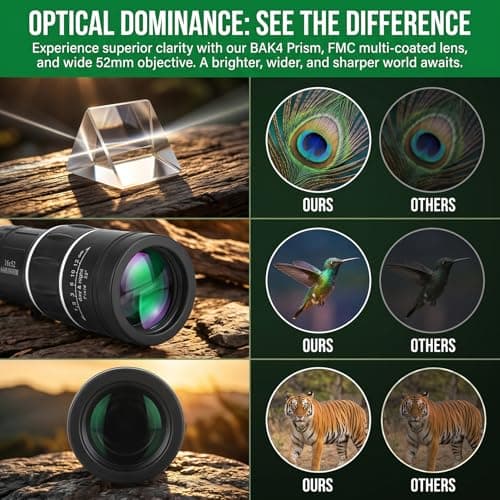 16X52 Monocular for Adults High Power BAK4 Prism Bird Watching view 2