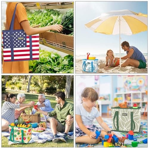BALEINE 3Pk Reusable Grocery Bags, Foldable Shopping Bags for Groceries with Reinforced Bottom & Handles (Patriot Celebration) view 6