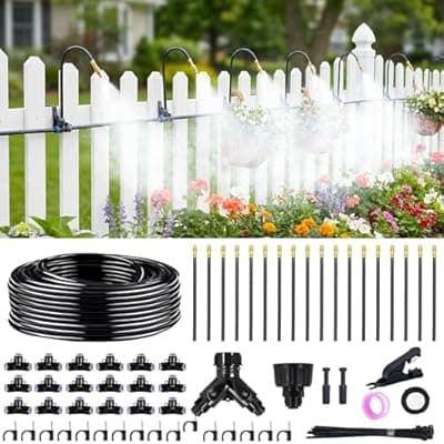 Thiswing 100FT 360° Adjustable Drip Irrigation Kit – 1/4" Tubing with 18 Nozzles, Full-Circle Spray for Greenhouse, Vegetable Garden & Potted Plants, Water-Saving DIY Irrigation System