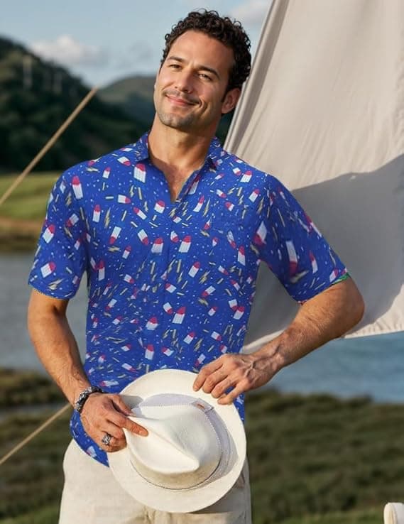 Men's Hawaiian Shirt Funky Blue Beach Printed Tropical Beach Shirt Casual Button Down Short Sleeve Floral Shirts Tops view 2