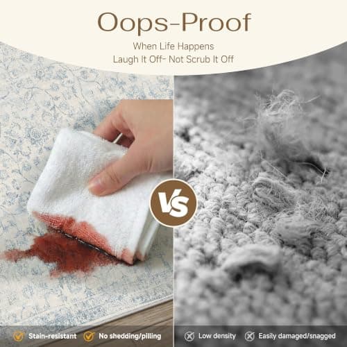 HUGEAR Retro Blue 8x10 Area Rugs for Living Room Vintage Washable Rug | Bedroom, Dining Room, Office, Farmhouse, Indoor Carpet, Non-Shedding, Non-Slip, Distressed, Durable Soft, Low Pile view 6