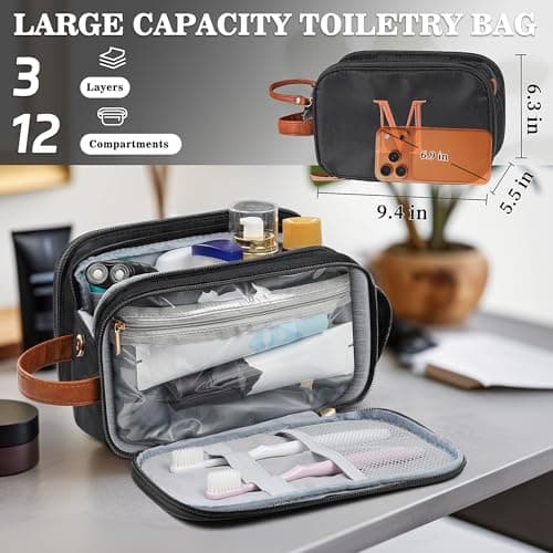 YOOLIFE Travel Toiletry Bag for Mens Birthday Gifts for Men, Black A view 2