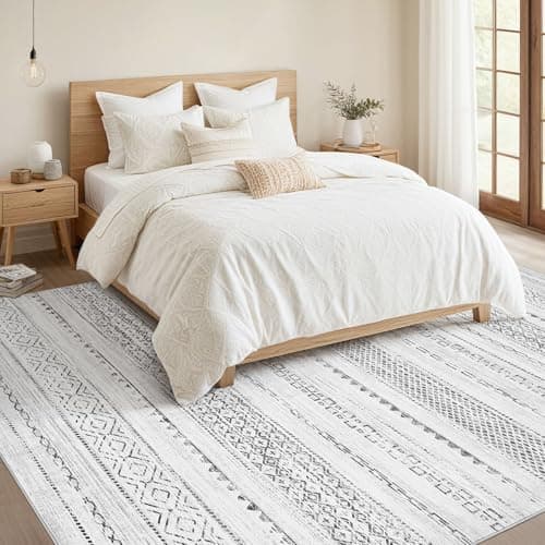 Nakagishi 9x12 Area Rug Living Room: Washable Boho Large Neutral Modern Soft Farmhouse Rugs Stain Resistant Indoor Floor Non-Slip Carpet for Bedroom Nursery Kids Playroom Office Dining Room- Grey view 5