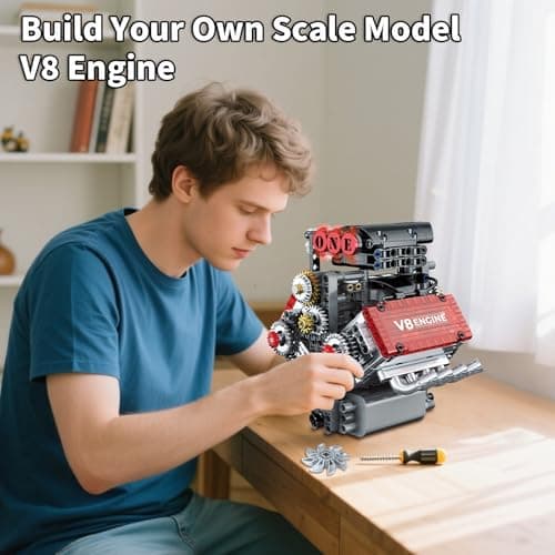 OCES V8 Engine Building Set — Mini V8 Engine Kits That Runs 478 PCS Working V8 Model Kit with Motor & Battery Box, Visible Pistons & Moving Crankshaft, STEM Engineering Project for Kids Teens Adults view 5