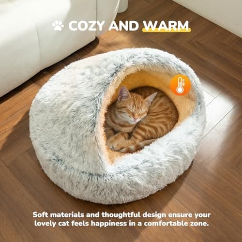 CATISM 31.5" Lx31.5 W Large Cat Beds for Indoor Cats Dogs - Cat Bed Calming Nest, Self Warming Cave, Cozy Pod for Cats or Dogs, Removable Washable Cove with Non-Slip Bottom for Large Cats Dogs view 5