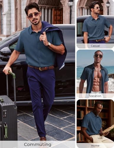 PJ PAUL JONES Mens Dress Shirt Casual Untucked Shirts Short Sleeve Button Down Shirt with Pocket view 2