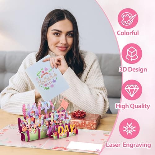 FaCraft 3D Pop Up Mothers Day Card - Happy Mothers Day Flower Pop Up Gift Greeting Card with Envelope with Blank Insert for Best Mom Women Wife Daughter Grandma view 5