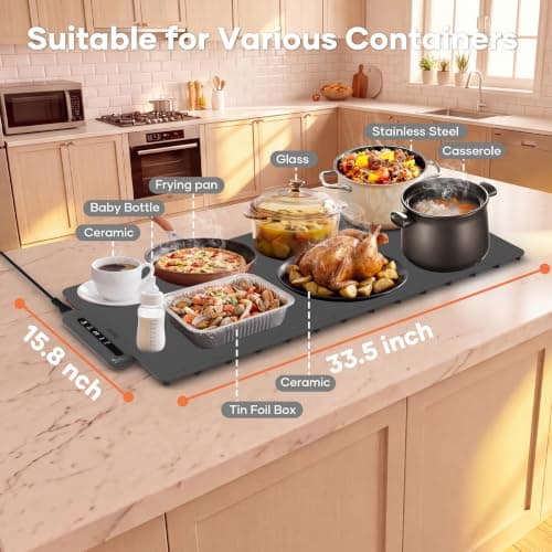 Warming Mat for Food Extra Large, Electric Food Warmer For Party, 33.5"x16" | 7 Levels temps, 6H timer, Easy-to-Clean Foldable Food Warming Mat for Parties, Buffets, Christmas House Warming Gift view 4