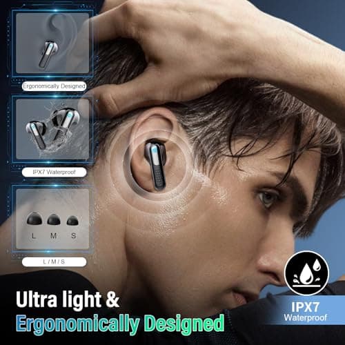 Wireless Earbuds, Touch Screen Case, ANC/ENC Noise Cancelling, 48H, Black | Touch Screen Controls, 5 EQ Modes, Bluetooth 5.4, HiFi Stereo, Transparency Mode, IPX7 Waterproof, All-Day Comfor view 6