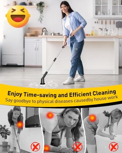 Electric Spin Scrubber for Cleaning Bathroom, Shower Scrubber with Long Handle, Cordless Cleaning Brush with IPX7 Waterproof & 2 Speed, 3 Brush Heads, Black view 2