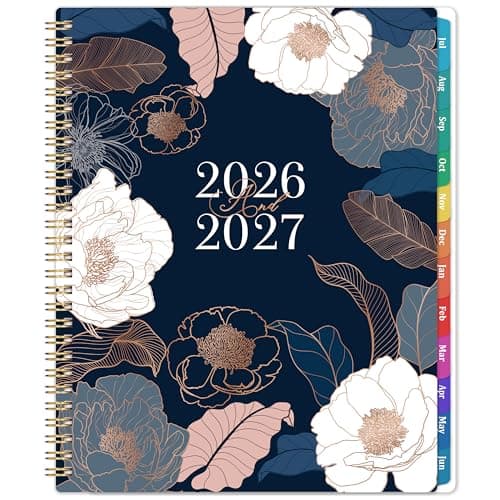Planner 2026-2027 - Academic Planner 2026-2027, Jul.2026 - Jun.2027, 9" x 11", 2026-27 Calendar Planner, Weekly and Monthly with Colorful Tabs, Strong Twin-wire, Back Pocket - Engraved Floral