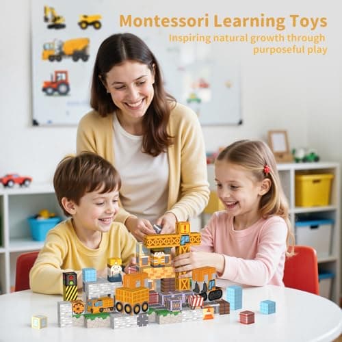 VNLINA Magnetic Blocks Building Toys - 154PCS Magnet Building Blocks Set Construction Cubes STEM Sensory Stacking Kids Toys for Boys Girls view 5