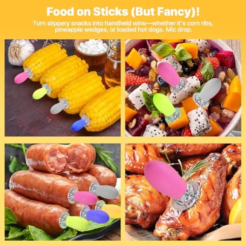 Corn on the Cob Holders Set with Interlocking Design & Storage Case, Silicone Handles + Stainless Steel Pins | Corn Cob Holders for BBQ, Picnics, Dishwasher Safe & Non-Slip Corn Skewers & Sticks. view 3