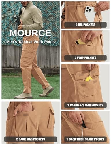 MOURCE Tactical Pants for Men Quick Dry Ripstop Cargo Pants Water Resistant Breathable Outdoor Pants with 9 Pockets view 5