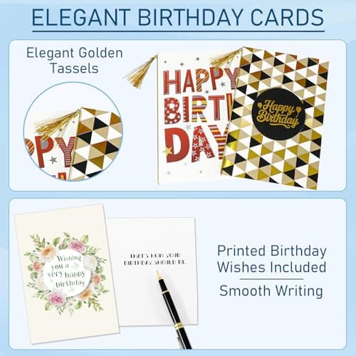 14 Pack 3D Handmade Birthday Cards Bulk with Envelopes, Unique Greeting Cards for Women & Men, 4.7×6.8 Inch, Gold Foil, Glitter, Happy Birthday Cards with Printed Messages – For Friends, Family, Coworkers view 4
