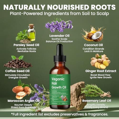 Hair Growth Oil with Rosemary Castor Oil Vegan Strengthening Formula for Thinning Hair Regrowth Treatment in Natural Vegan Hair Serum to Nourish Scalp Stimulate Follicles 3PCS for Man and Women view 4