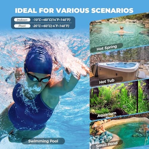 Digital Pool Thermometer Floating Easy Read IPX9 Waterproof Wireless Water Thermometer with Indoor Temperature Monitor for Swimming Pool, Bathtub, Fish Tank view 6
