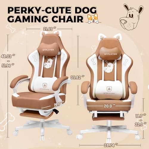 GTPOFFICE Cute Gaming Chair with Cat Ears, Ergonomic Computer Chair with Footrest Cat Paw Lumbar Support Comfortable Reclining Game Chair Desk Chair for Adult Teens, Soft Fabric, Brown view 3