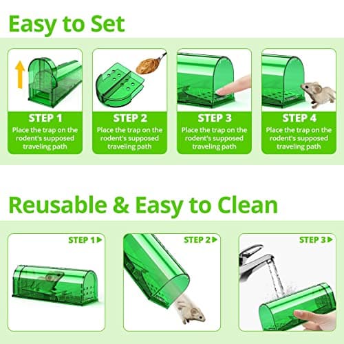 Humane Mouse Trap No Kill, Live Mice Traps Indoor for Home, Reusable Mouse Catcher for House, Catch and Release Rat Capture Cage, Quick Effective and Safe for Pets-2 Pack view 3