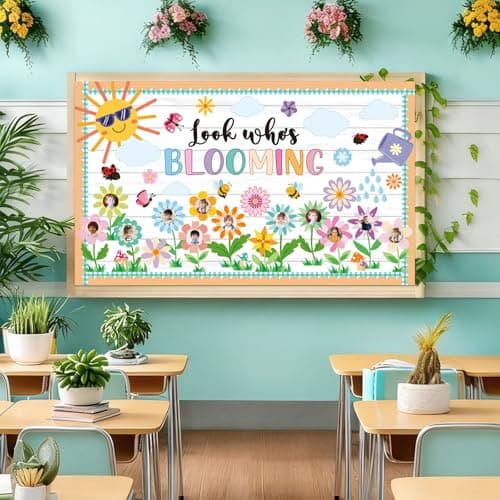 Spring Bulletin Board Decorations Set Classroom Decoration Look Who’s Blooming Spring Bloom Flower Growth Mindset Photo Posting Craft Cutout for School Offices Classroom Back to School Party Supplies view 3