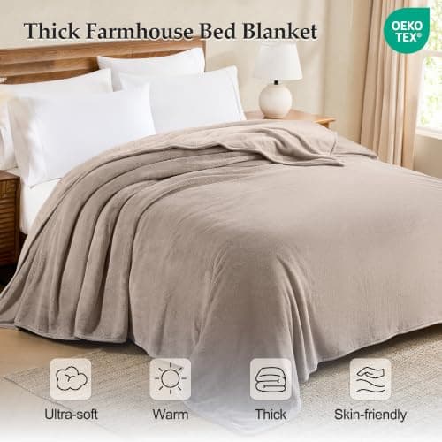 WDCOZY 420GSM Thick Flannel Fleece Throw Blanket, 50"x60", Beige | Suitable for 5-25°C (41-77°F), Ultra-soft Cozy Fluffy Flannel, Reversible & Breathable, All Season Use for Couch Sofa Bed. view 5