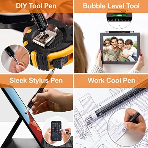 Magnetic Pickup Tool and 6 in 1 Multitool Pen with Touch Screen Stylus, Rulers, Bubble Level, Flathead, Phillips Screwdriver, Ballpoint Pen, BIrthday Gifts for Men, Him, Dad, Mechanic, Women, 2Pack view 5