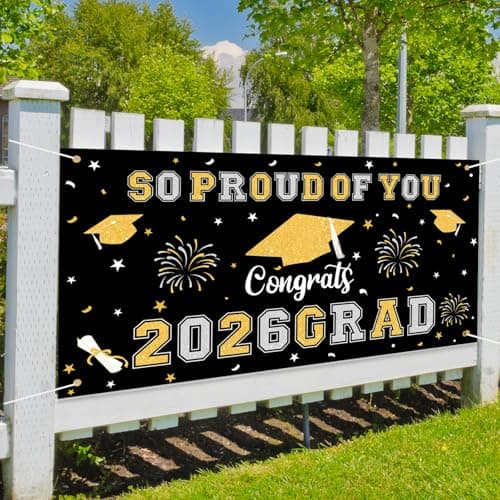 Graduation Decorations 2026 Black Graduation Banner 66.1" x 33.8" Graduation Backdrop Congrats Grad Banner for Outdoor Indoor High School College Class of 2026 Graduation Party Decorations Supplies view 6