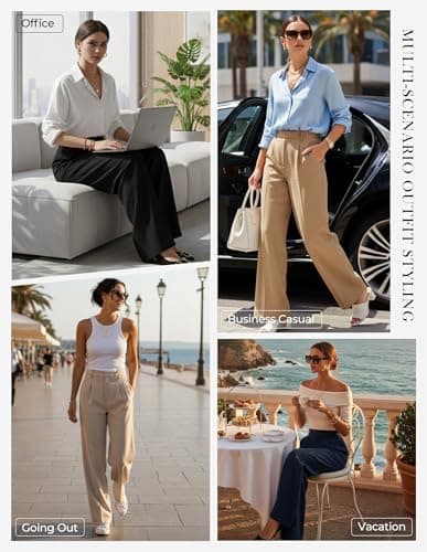 GRACE KARIN Women's Wide Leg Work Pants, Wrinkle Free High Waisted Trousers with Pockets, Business Casual Office Slacks view 5