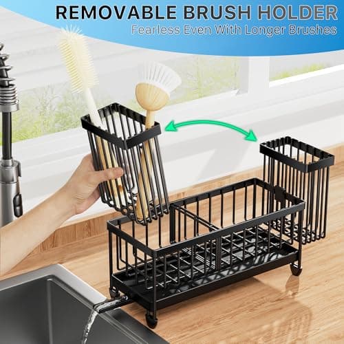 Cisily Sponge Holder for Kitchen Sink, Sink Caddy Organizer with High Brush Holder, Kitchen Countertop Organizers and Storage Essentials, Rustproof 304 Stainless Steel (Black, 9.25″) view 4