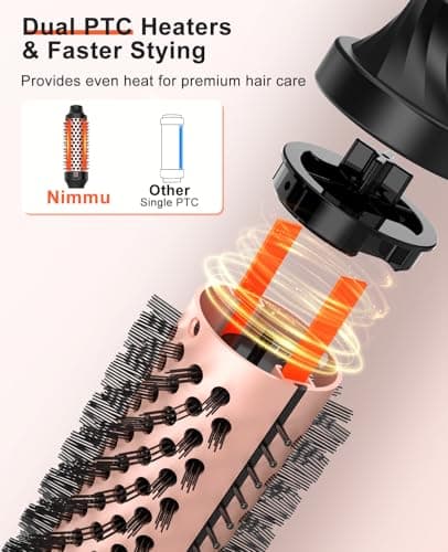 Nimmu Thermal Brush Curling Brush, 1.5" Heated Round for Blowout Look | Curling Iron with 10 Temperature Control, Hot Styler Dual Voltage for Travel, Dual PTC, Negative Ion Technology, Black Gold view 6