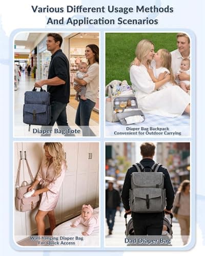 NatuFuse Baby Diaper Bag Backpack, 15 Pockets Newborn Baby Essential Travel bag, Multi Function Water Resistant Tote bag, Balancing Work and Life for Mon and Dad Pink view 6