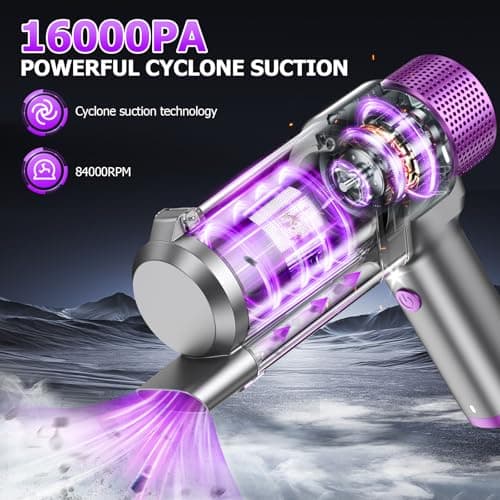 EYYA Handheld Car Vacuum Cleaner Cordless, 16000PA Powerful Hand Held Vacuum Cordless Rechargeable, 4-in-1 Portable Mini Vacuum & Air Duster with Multi-Nozzles and LED Light for Car Home Office view 2