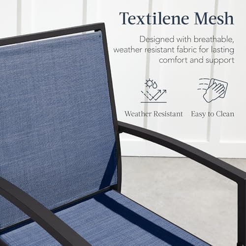 Best Choice Products Outdoor Bar Stools Set of 2, Bar Height, Patio Furniture, All Weather Mesh Design w/Armrest - Black/Navy view 4