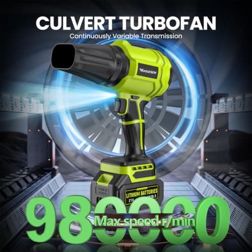 YUQUESEN Cordless Leaf Blower, 980,000 RPM Handheld Leaf Blower with 2 Batteries & Charger, Lightweight Leaf Blowers for Patio, Lawn, Leaves, Dust - Bright Green view 2