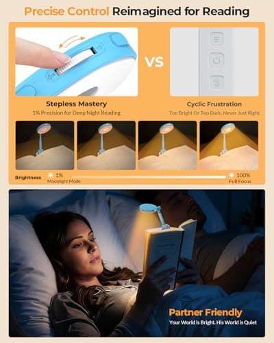 EastPin Rechargeable Book Reading Light: 18 LED Clip on Book Light for Kids in Bed & Night | Eye Caring 3 Colors & Stepless Dimming | Timer Memory Booklamp - Gifts for Book Lovers Teen Girls Boys view 2