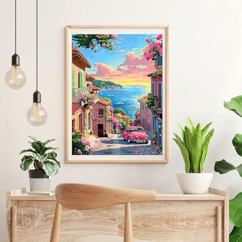 igoodom Diamond Art Kits for Adults, Beach City Diamond Painting Kit, Full Drill Round Diamond Art Kits, DIY Gem Art and Crafts for Home Wall Decor Gift 12x16inch view 2