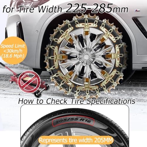 Snow Chains, Tire Chains for Car SUV Pickup Trucks, Adjustable Portable Universal Emergency Anti Skid Snow Car Tire Chains for Tire Width 225-285mm, 6 Pack view 5