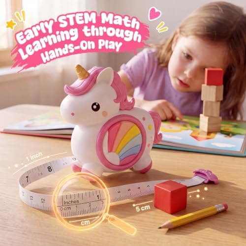Unicorn Tape Measure Kids 8ft STEM Retractable Toy Stocking Stuffer Ages 3+ | Colorful rainbow design,easy-grip handle, smooth retraction,learn numbers & measurement,perfect ages 3-6,great Christmas gift view 4