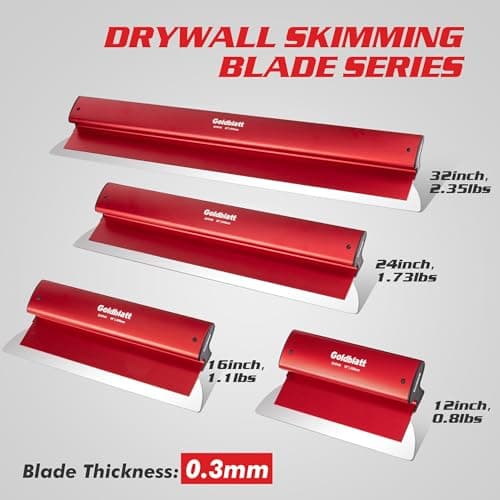 Goldblatt 24 Inch Drywall Skimming Blade, 0.3mm Stainless Steel Blade, Aluminum Body - Rigid Lightweight Drywall Knife with End Caps, Ergonomic Grip, for Mud, Repair Plaster Wall view 7