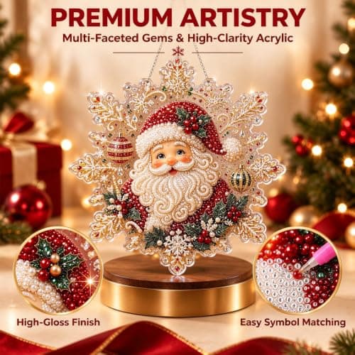 Diamond Art Hanging Kit for Adults, Christmas Diamond Painting Kit, DIY Rhinestone Pearl Suncatcher Ornament, Diamond Painting Craft Kit for Window Hanging Decor, Holiday Home Garden Wall Decoration view 4