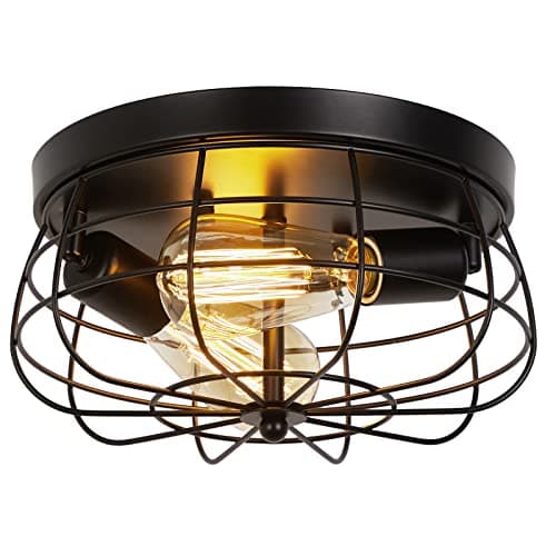 foucasal Industrial Black Flush Mount Ceiling Light 2-Light Farmhouse Fixtures Metal Cage Ceiling Lighting for Hallway, Kitchen, Foyer Bedroom Living Room Laundry view 1