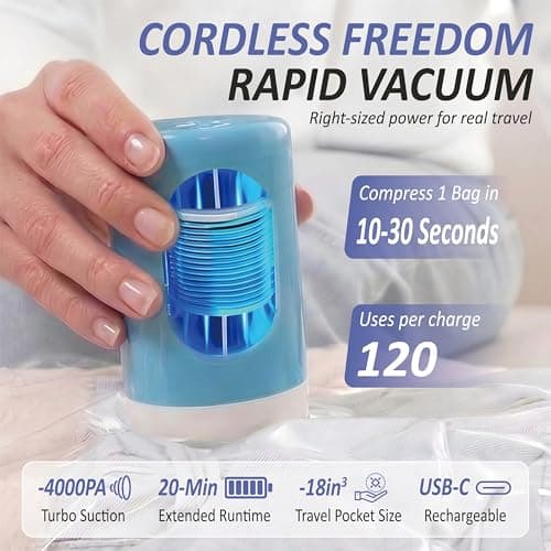 Cozy Essential Travel Vacuum Storage Bags with Rechargeable Cordless USB Pump, Space Saver Bags for Luggage, Suitcase, Carry-On, for Clothes, Blankets, Bedding & Seasonal Storage,15 Combo view 3
