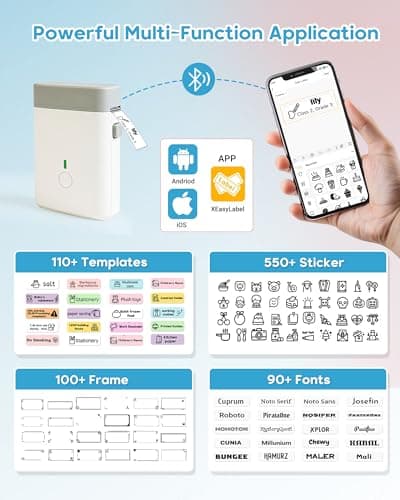 ORGBRO Label Maker Machine with Tape, Portable Bluetooth Label Printer for Home Office Organization, Support Pre-Cut & Continuous Labels, Inkless Thermal Small Labeler for School Kitchen, DX1-White view 2