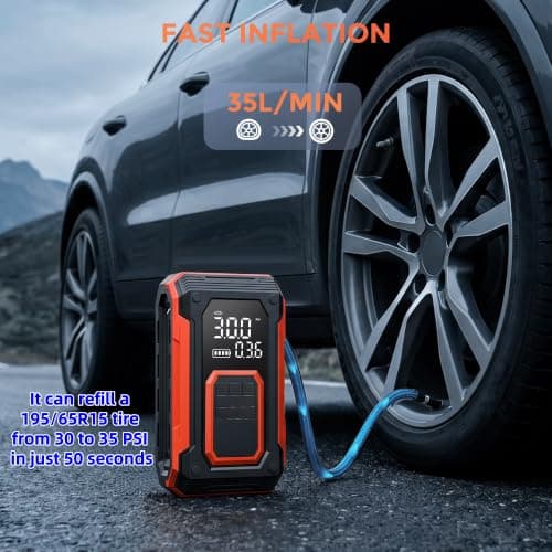 Cordless Tire Inflator Portable Air Compressor with Gauge for Car Tires | Fast Inflator 35L/Min, Dual Power Modes, Auto Shut Off, LED Light, car accessories, for Cars Motors Bikes Balls Pickup Truck view 4