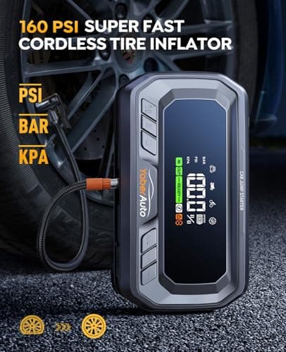 YaberAuto 16-in-1 Jump Starter with Air Compressor 8000A 160PSI 65W Charge | 99Wh Portable Car Battery Jump Starter (All Gas/14L Diesel) Jump Box Car Battery Jumper Starter Portable Jumper Cable 160W DC view 4