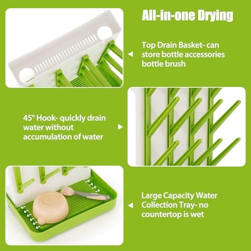 Flysich Baby Bottle Drying Rack, 2PCS Space Saving Baby Bottle Organizer for Countertop, Vertical Bottle Dryer Holder with Brushes Holder, Large Bottle Storage Holder 12 Bottles & Baby Accessories view 4