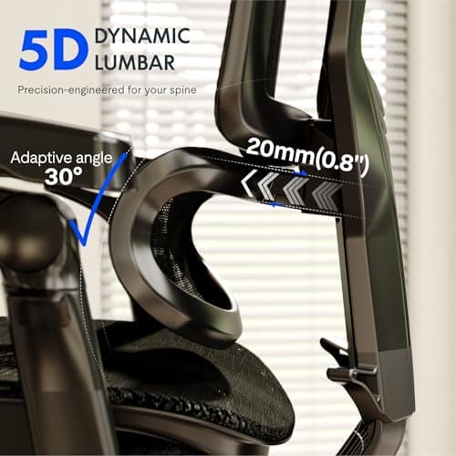 FLEXISPOT Ergoe-NEX PRO Ergonomic Office Chair Black – AeroWeave 5.0 Mesh Seat, 5D Lumbar, 7D Armrests, 4D Headrest, 551LBS Capacity – Office, Gaming, Home view 6