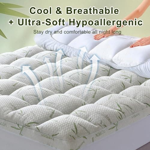 4 Inch Mattress Topper Memory Foam Cooling Bamboo Queen Size | Extra Thick Breathable Gel Airflow Bed Topper for Back Pain Relief, Orthopedic Support, Deep Pocket Fits 8-21 Inch, Washable view 6