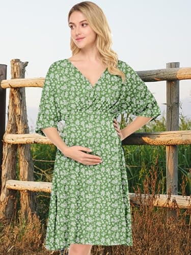 Nursing Dresses Breastfeeding Dress for Women - V Neck Maternity Nursing Dress Flowy Boho Floral Vacation Dress view 4