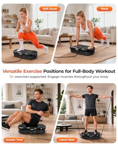 HTM Vibration Plate Exercise Machine, 9 Modes & 120 Speeds, Body Shake Plate with Resistance Bands Slot & Remote Control, Shake Board for Weight Loss Fat Burner Home Fitness Workout view 4